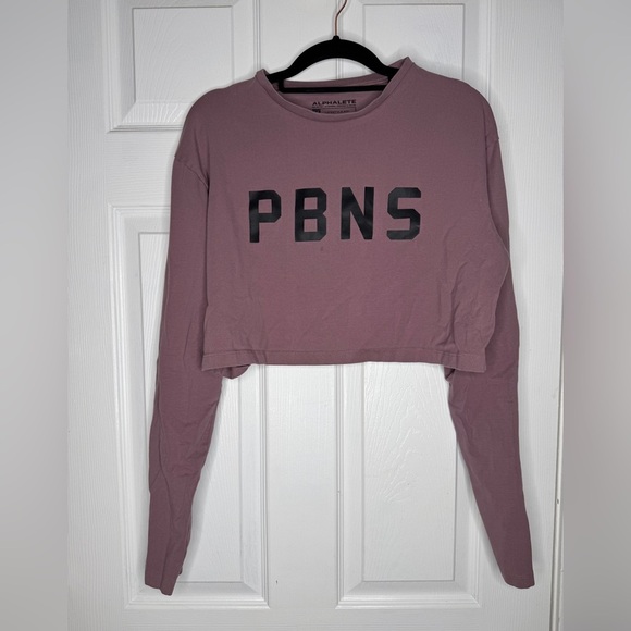 ALPHALETE PBNS Oversized Long Sleeve Crop Top - plum purple Size Medium - Picture 3 of 6